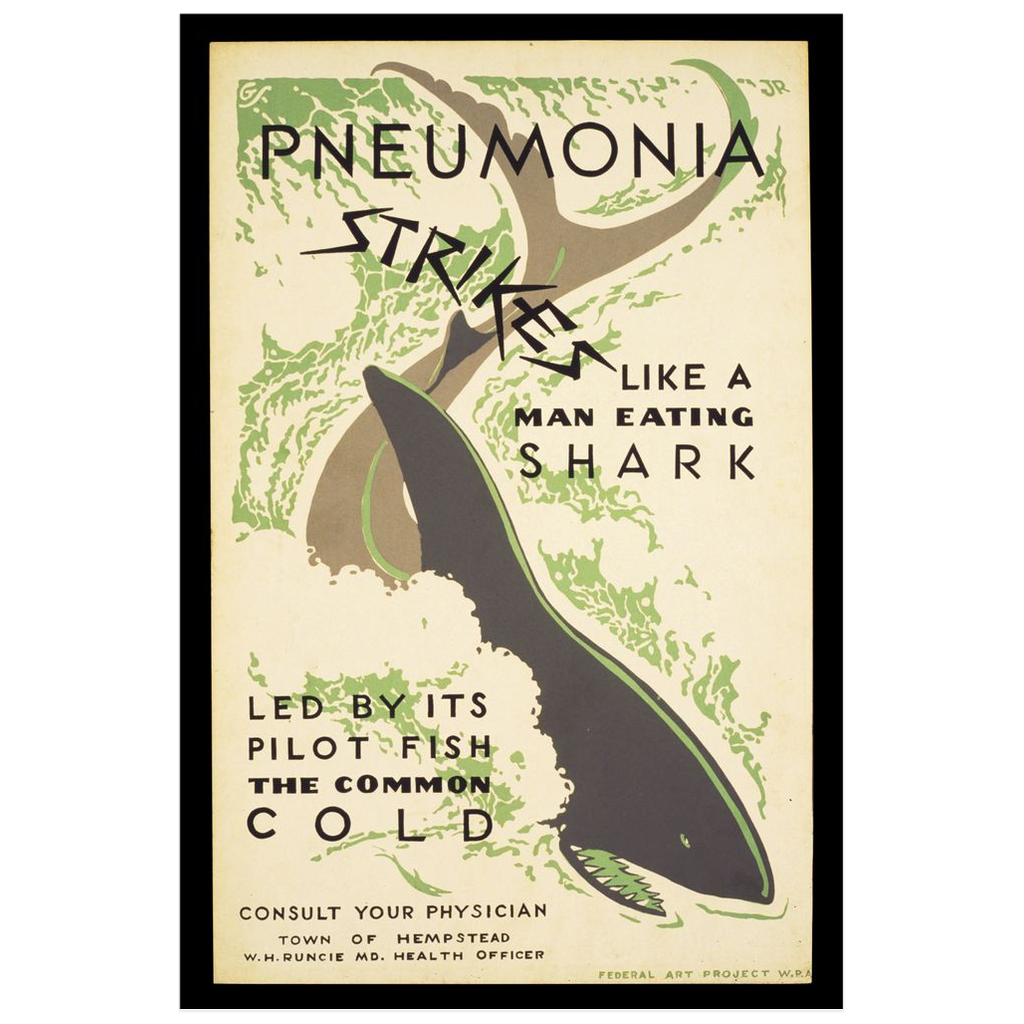 Pneumonia Strikes Like A Shark Vintage Public Health Print