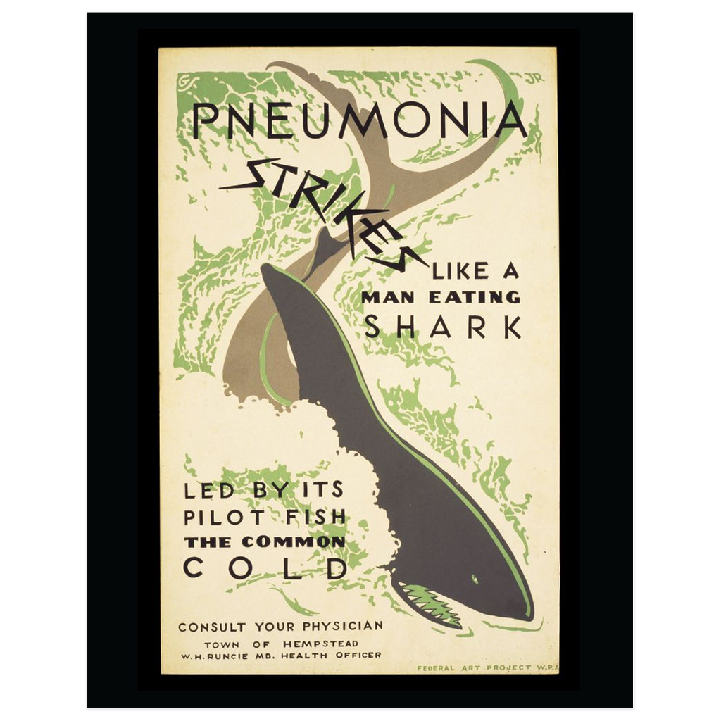 Pneumonia Strikes Like A Shark Vintage Public Health Print