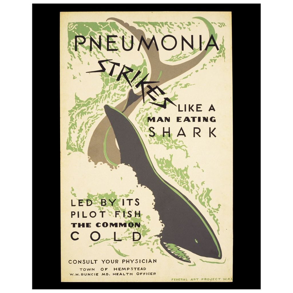 Pneumonia Strikes Like A Shark Vintage Public Health Print
