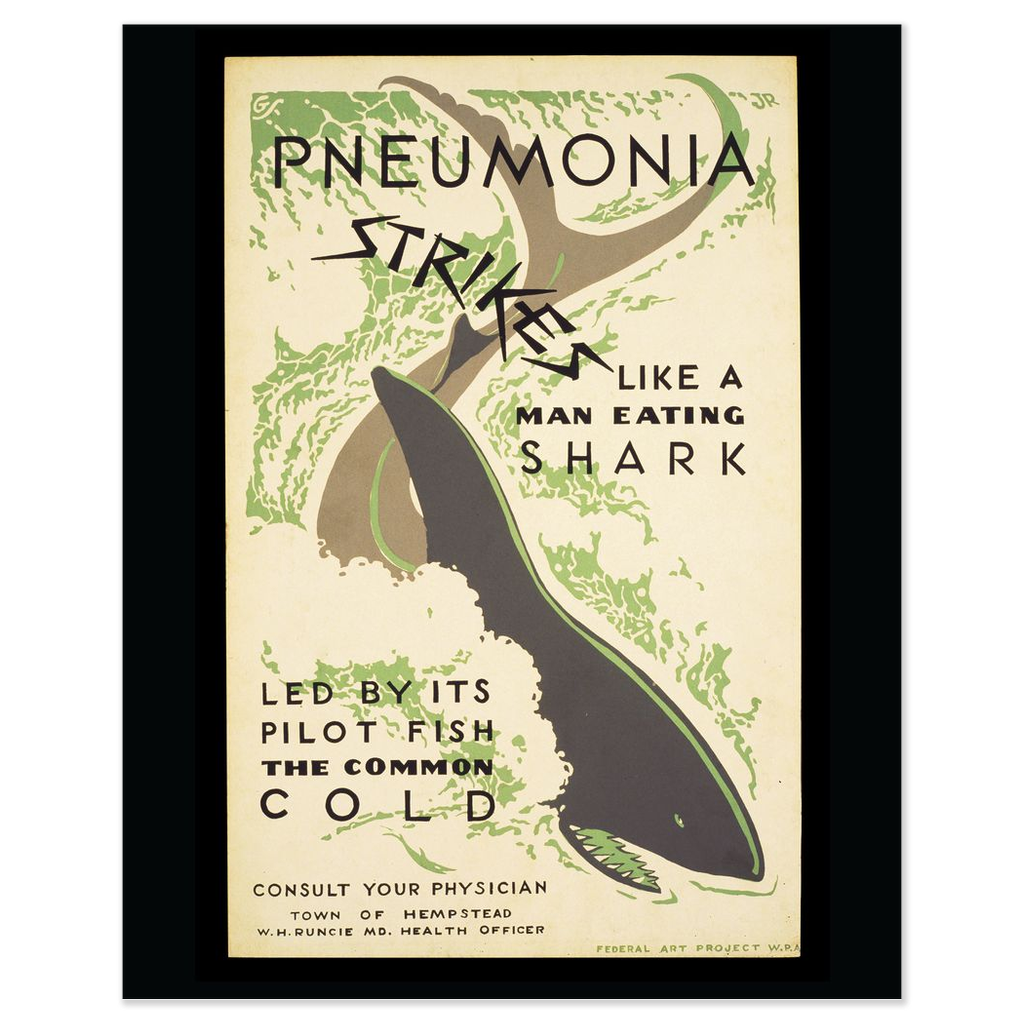Pneumonia Strikes Like A Shark Vintage Public Health Print