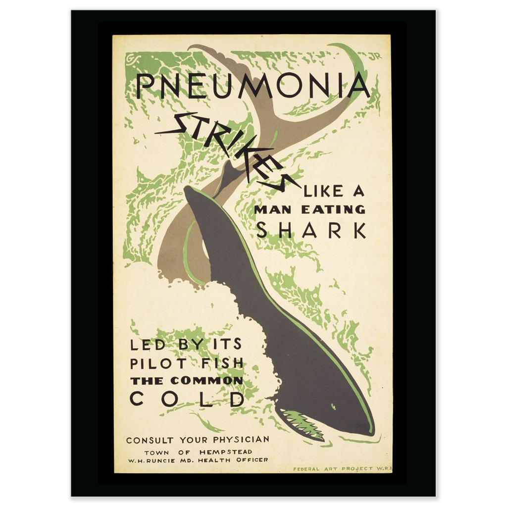 Pneumonia Strikes Like A Shark Vintage Public Health Print