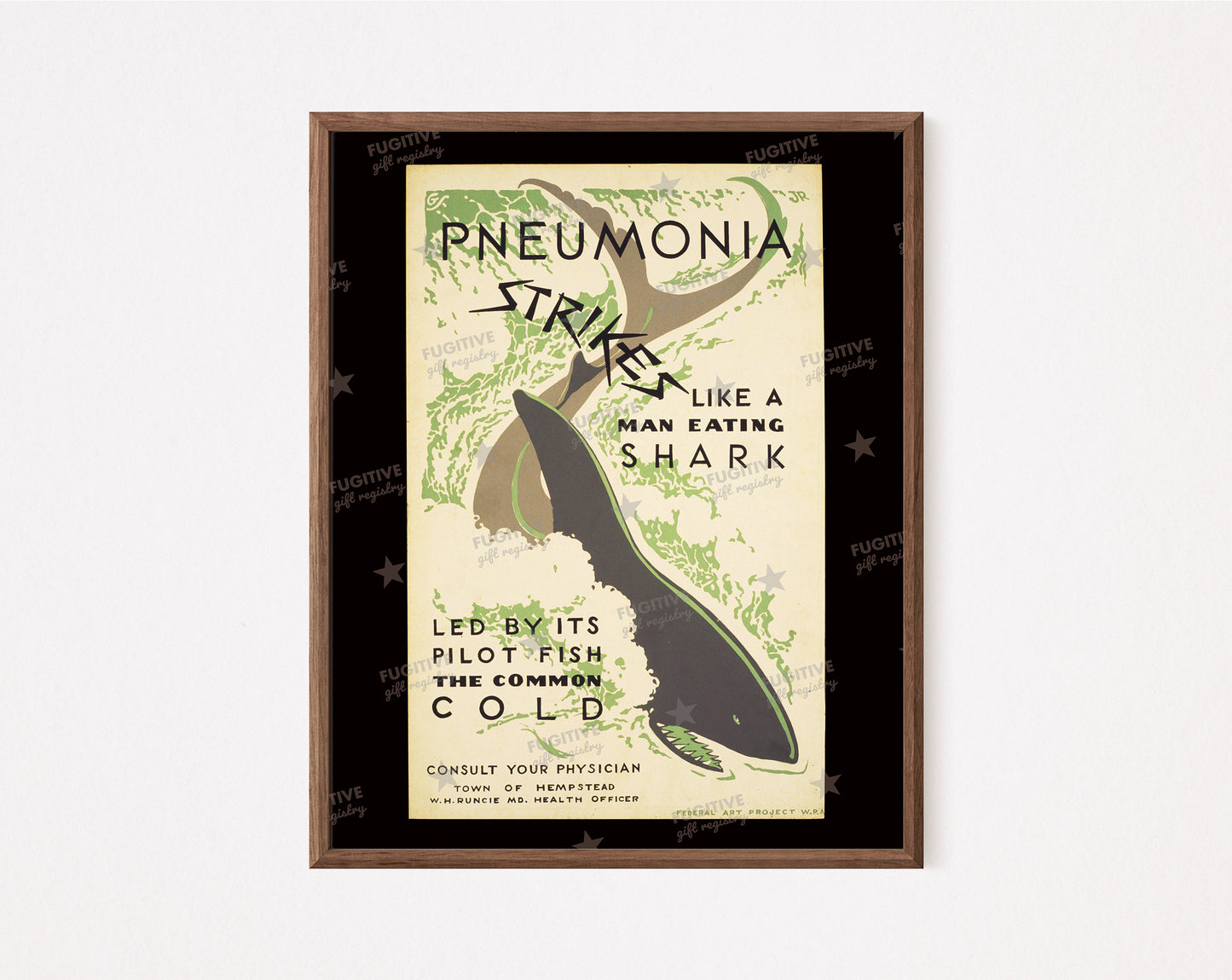 Pneumonia Strikes Like A Shark Vintage Public Health Print