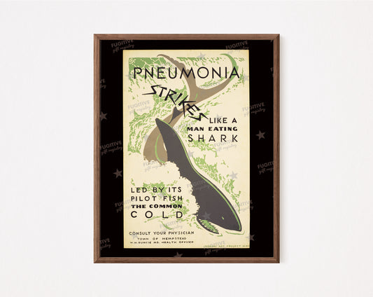 Pneumonia Strikes Like A Shark Vintage Public Health Print