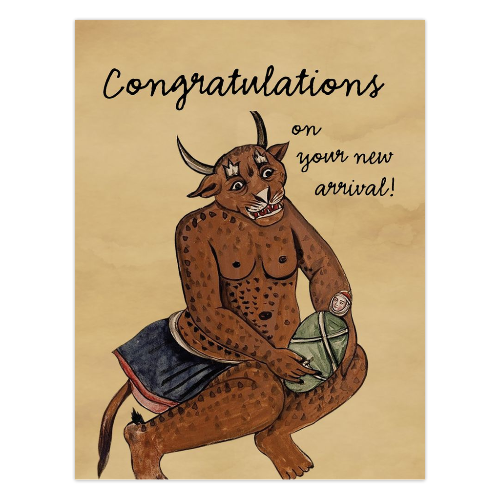 New Arrival Persian Monster New Baby greeting card