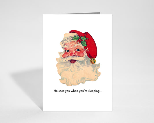 He Sees You When You're Sleeping Creepy Santa cards