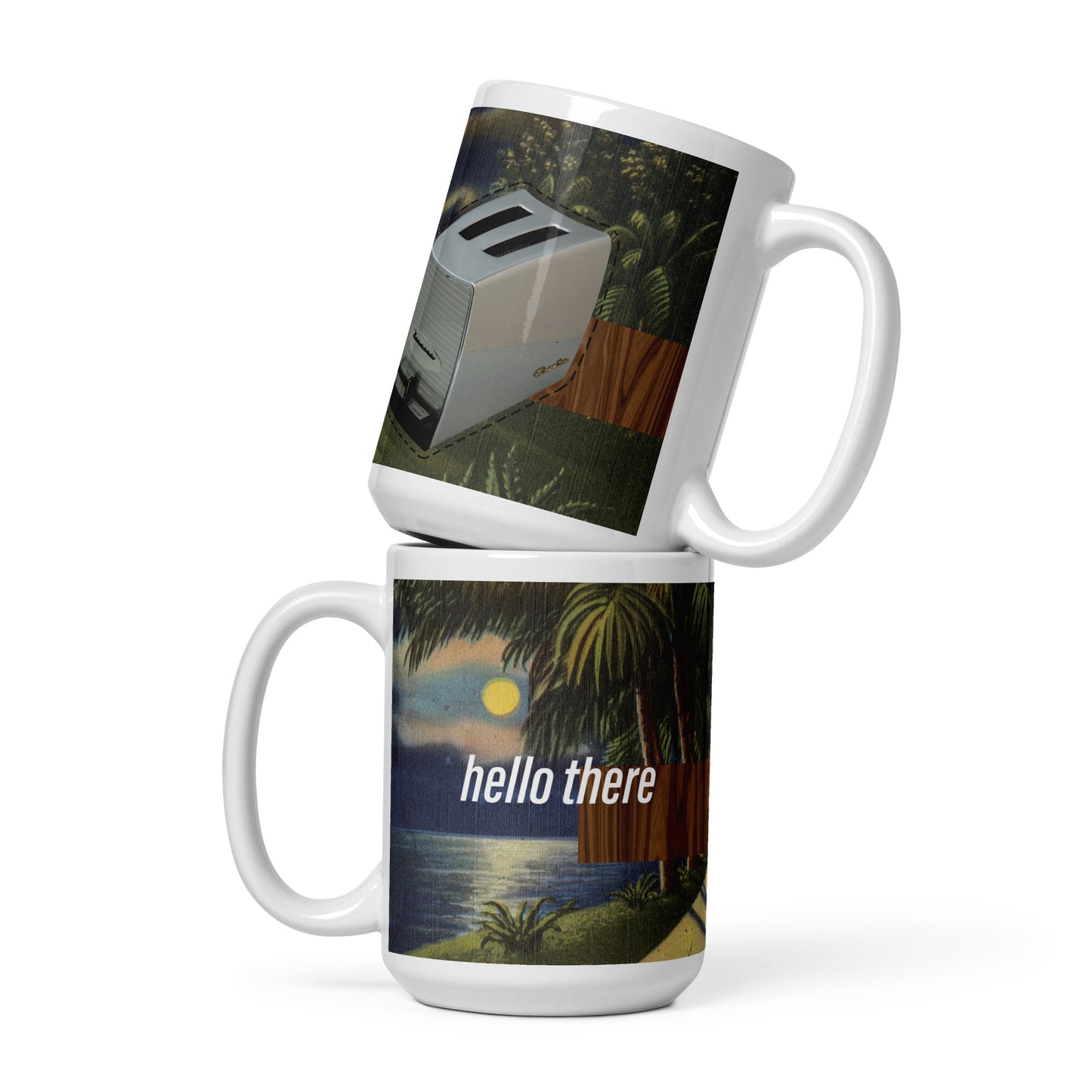 Hello There Vintage Tropical Postcard 15 oz mug