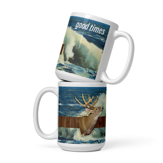 Majestic Buck in the Surf Vintage Postcard 15 oz mug