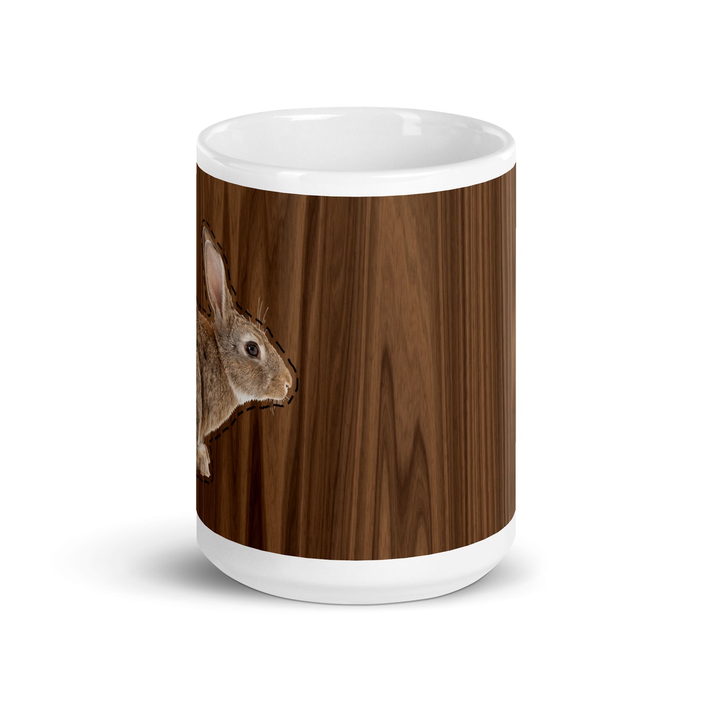 Brown Rabbit and Wood Grain 15 oz mug