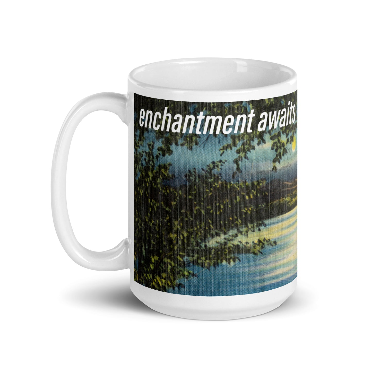 Enchantment Awaits Vintage Postcard 15 oz mug