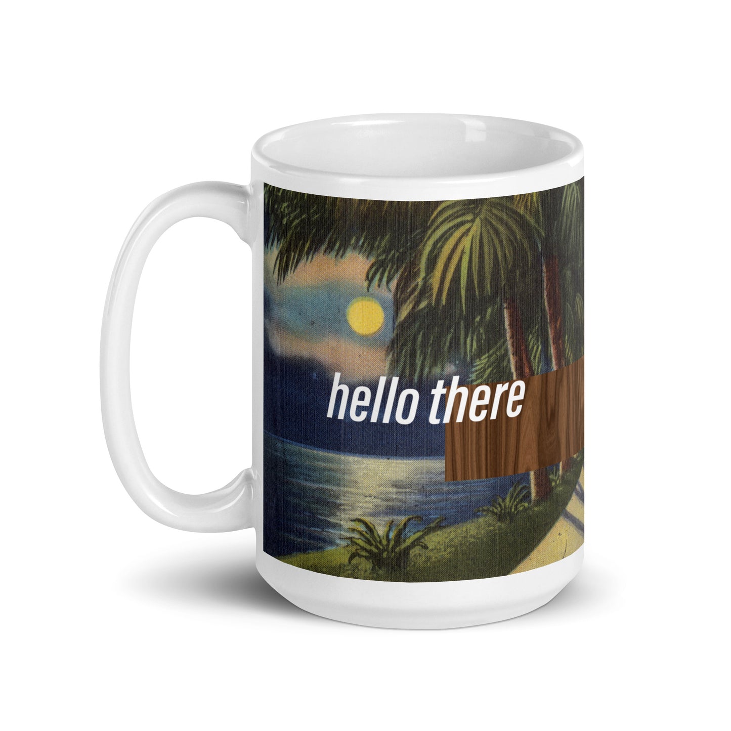 Hello There Vintage Tropical Postcard 15 oz mug