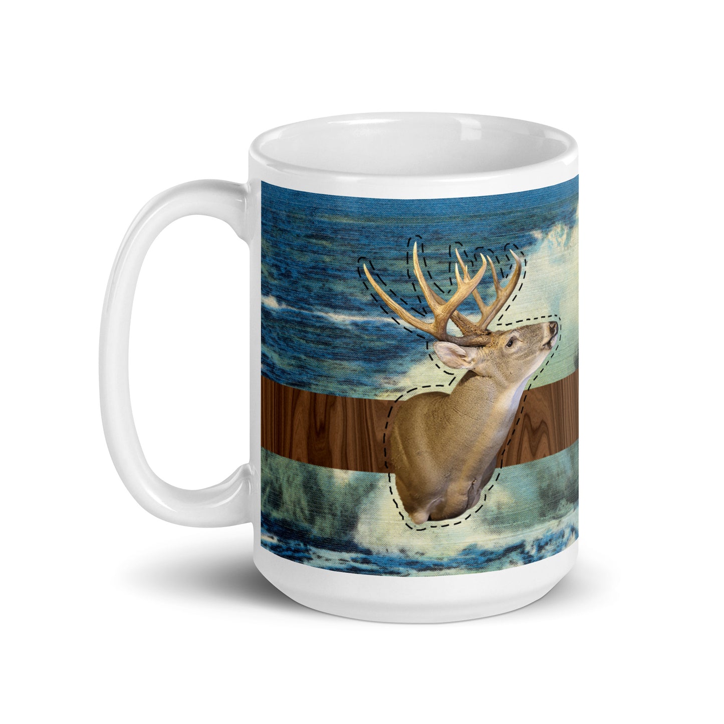 Majestic Buck in the Surf Vintage Postcard 15 oz mug