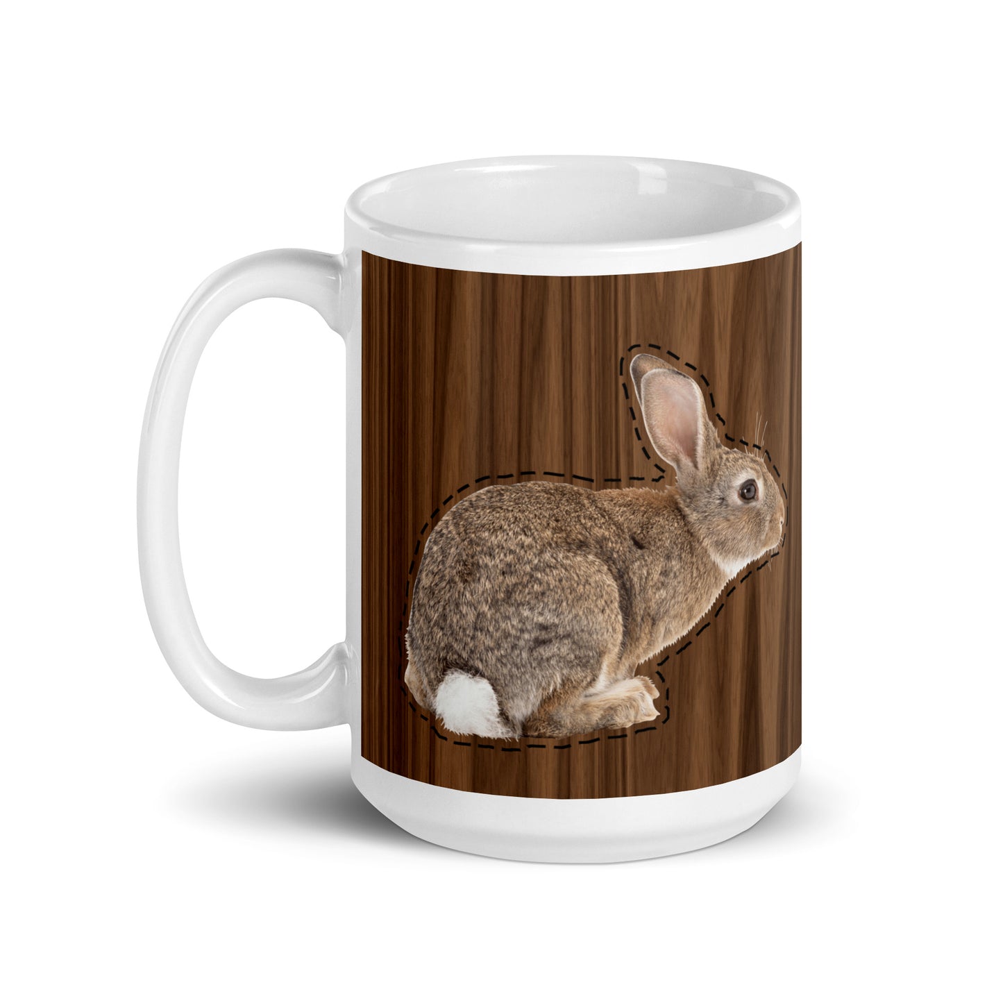 Brown Rabbit and Wood Grain 15 oz mug