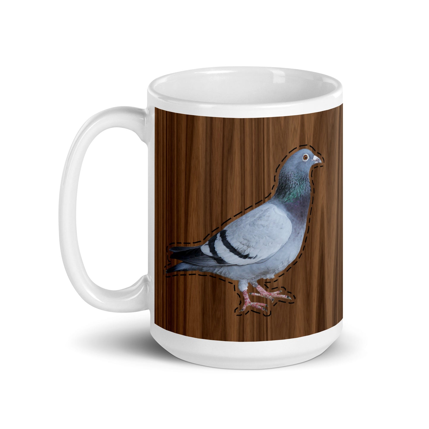 One Lone Pigeon and Wood Grain 15 oz mug